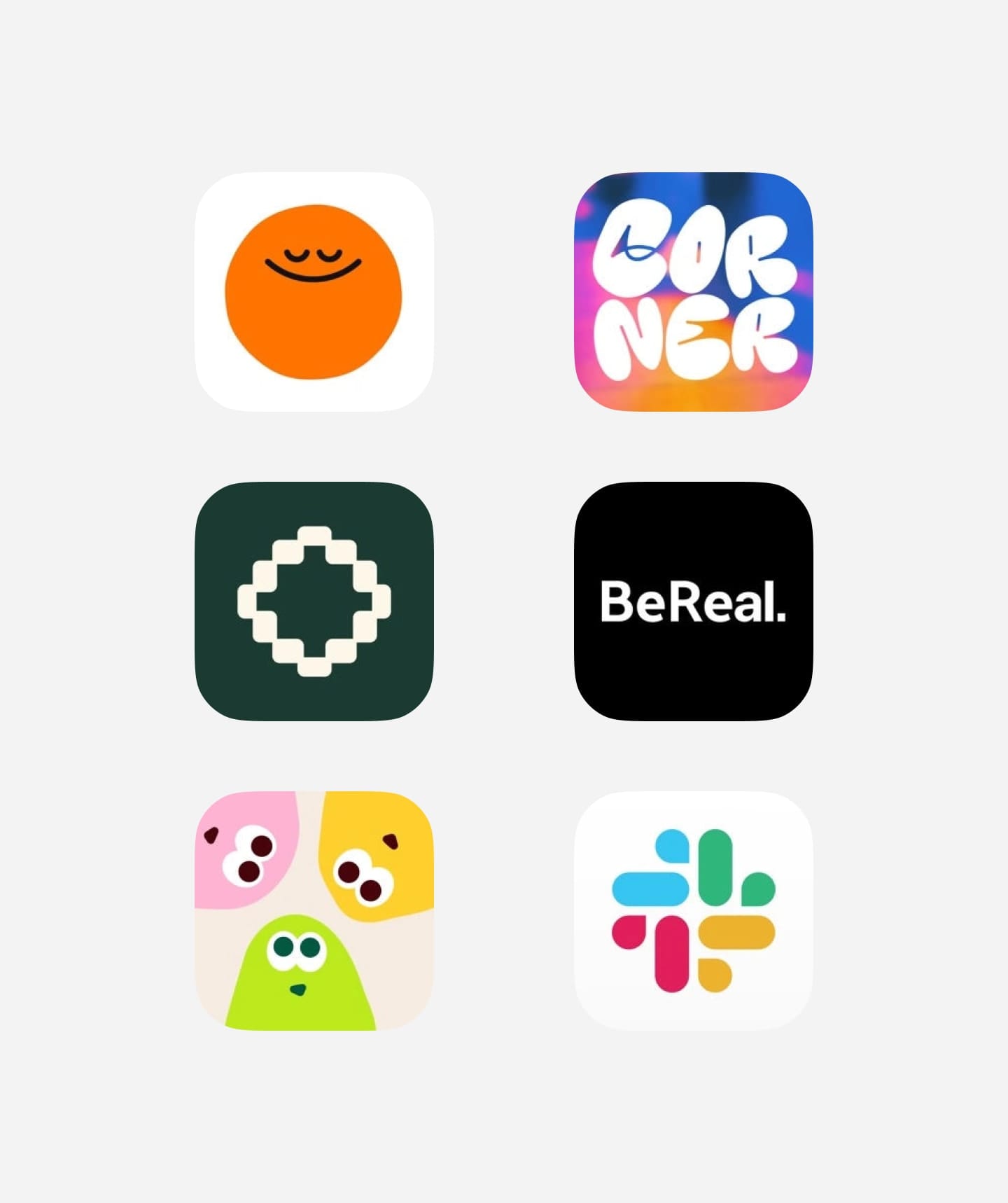 Examples of successful app icons using different color strategies.